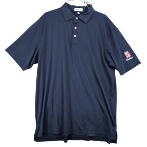 Peter Millar Summer Comfort Men's L Polo Shirt Navy Blue Shelco Patch Short Slv